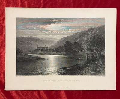 1800s Antique Steel Engraving Tintern Abbey on the Wye B W Leader