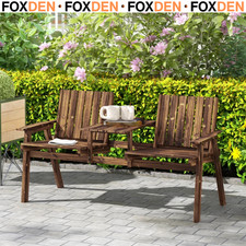 Image of 2-Seater Garden Loveseat w/ Table and Parasol Hole for Outdoor Patio Carbonised