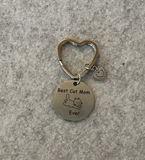   Best Cat Mom  Keychain with Heart Charm, Stainless Steel Cat Lover Gift