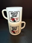 Wolf’s Head Motor Oil Advertising Mugs Federal Glass Milk Glass Set Vintage