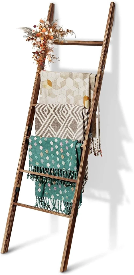 Multi-Functional Freestanding Blanket Ladder, 67'' Wood Decor for Living Room - Image 3 of 4