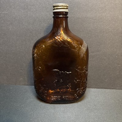 Vintage Amber Brown Bottle Embossed John Paul Jones 1 Pint Whiskey Flask 7.5 