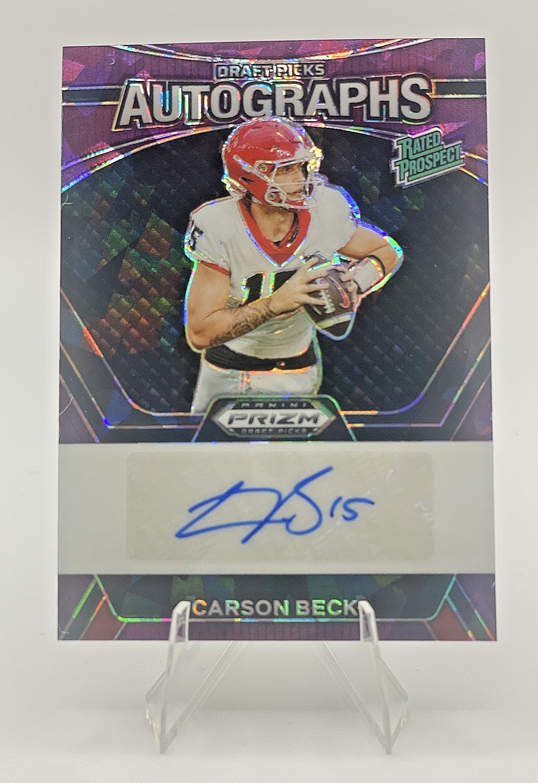 2024 Prizm Draft Picks - Rated Prospect Auto Carson Beck Purple Ice /99 DPA-CBE
