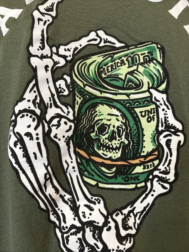 Camisa Retrofit Another Day Another Dollar Estilo Esqueleto Verde Talla XL Para Hombres Foto 3 de 4