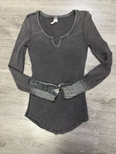 We The Free Kyoto Cuff Long Sleeve Thermal Washed Gray Slim Fit Small Stretch