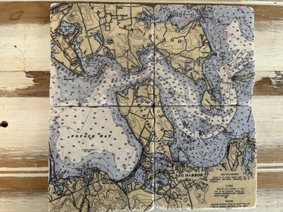 Screencraft Tileworks Sag Harbor and Area Coaster Map Tumbled Marble Set of 4