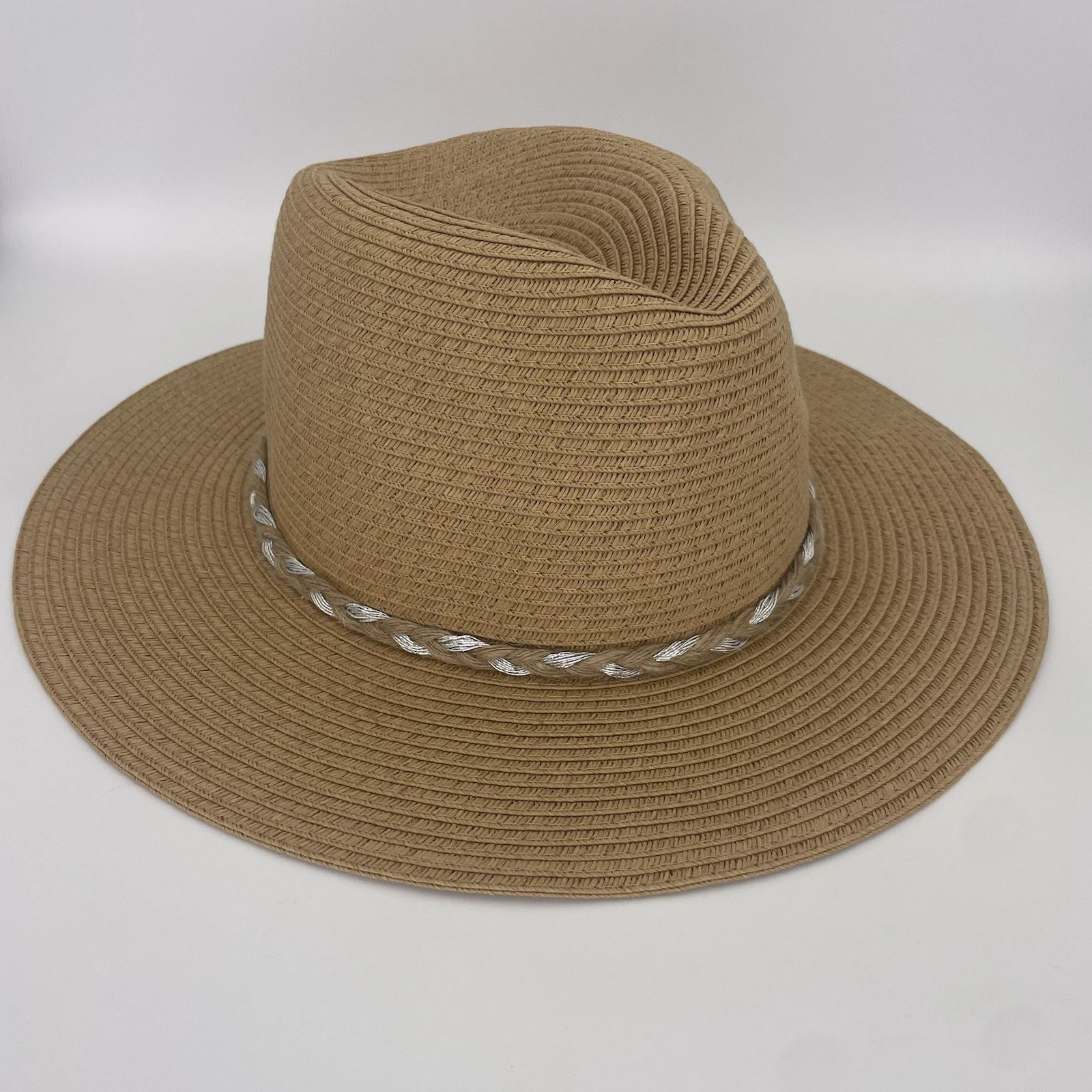 NWT David & Young Women’s Straw Sun Hat O/S Packable Beige & Silver Adjustable