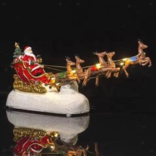 Santa Sleigh with with 8 Reindeer Ornament Statue Illuminated Art Resin
