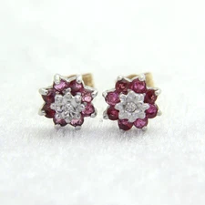 9ct Gold Ruby Diamond Stud Earrings