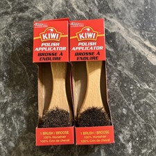 KIWI Shoe Polish Applicator Brush x2 100 Natural Horse Hair Round Wooden Handle