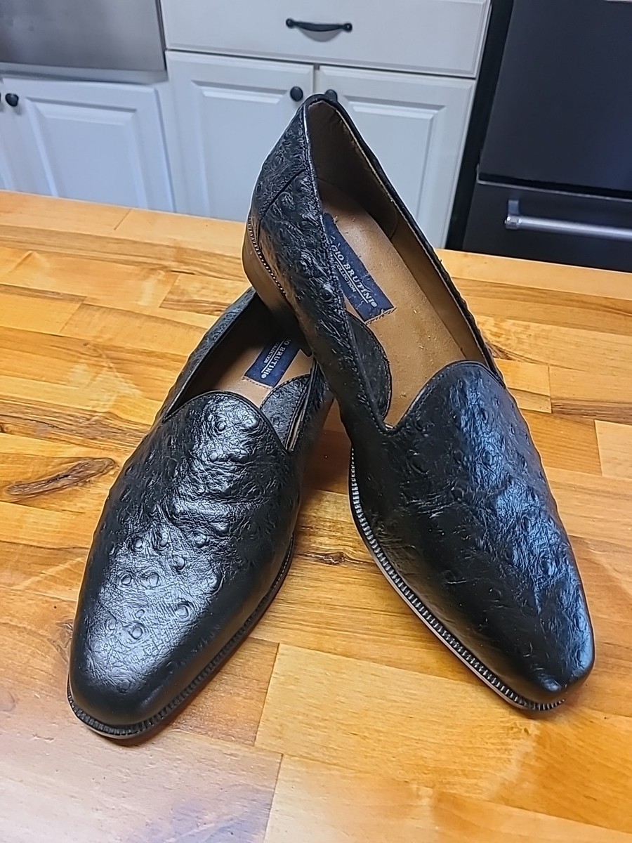 Giorgio Brutini Ostrich Slip On Loafers, Dress Shoes, Black  display picture 1