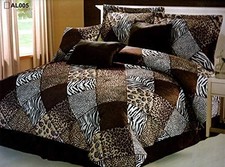 7 Piece California Cal King Safari Comforter Set - Zebra, Giraffe, Leopard,