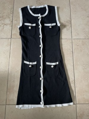 Women s Sleeveless Knit Dress Black w White Trim Size XS Old Money Style