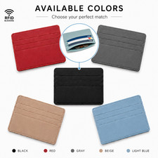 Slim RFID Card Holder Wallet Coin Pocket Minimalist PU Leather Front Pocket Case
