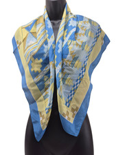 VTG The Specialty House Silk Scarf Yellow Blue Aztec Design 32/32" Made In Japan