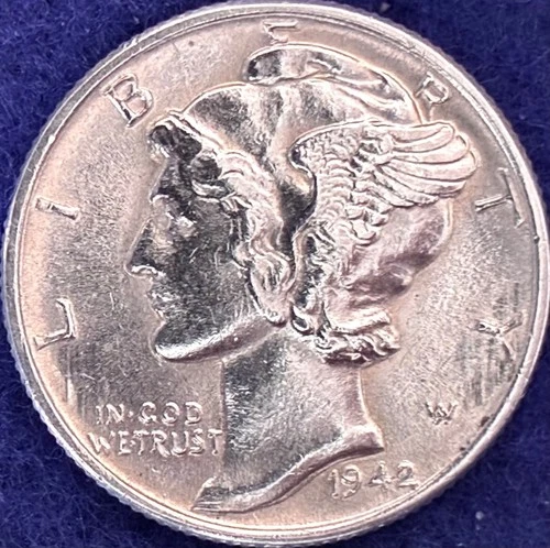 1942-P Mercury Silver Dime Ch BU++