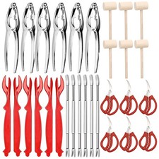 30 PCS Seafood Tools Include Crab Crackers, Stainless steel color, red