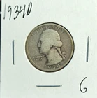 Washington Quarter Silver - 1934-D - Good