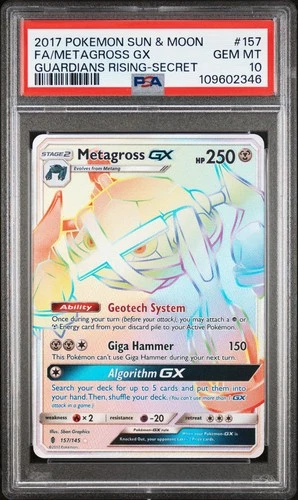 2017 Metagross GX Secret Rare 157/145 PSA 10 GEM MT Guardians Rising