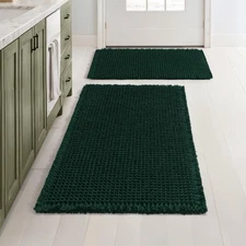 Christmas Dark Green Set of 2 Waffle Bathroom Rugs, Boho Bath Rugs Non Slip W...