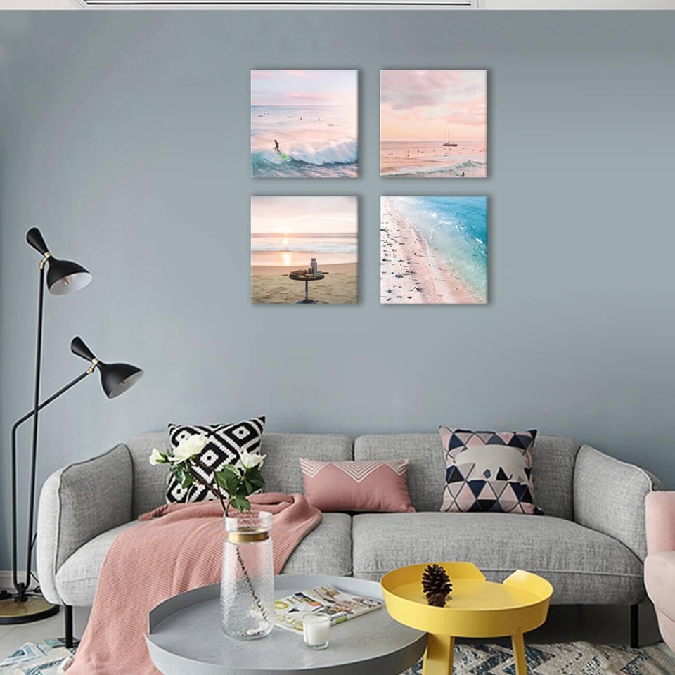 Pink Bathroom decor Pink Beach Picture Wall Art Canvas Prints