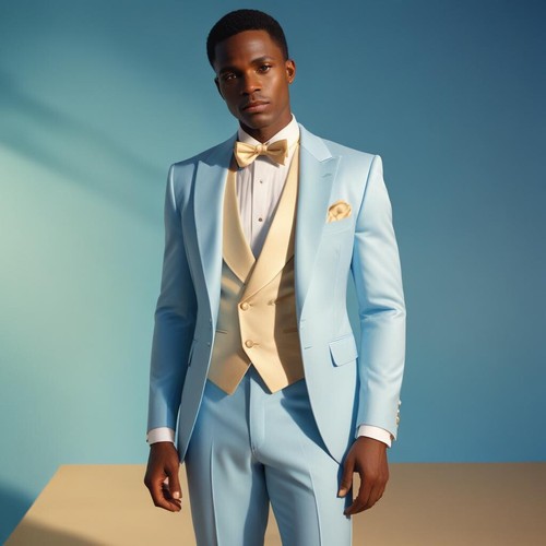 Men's Baby Blue Designer 3 Piece Suit Slim fit Elegant Hosting Party Wear Suit - Picture 1 of 7