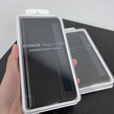 Original Luxury Leather Smart View Flip Case For Honor Magic V2 - Back Glasses