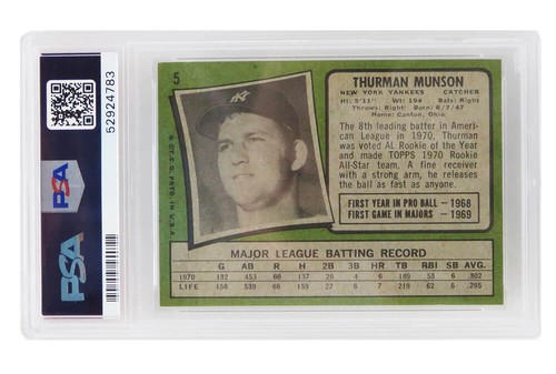Thurman Munson 1971 Topps All Star Rookie Card #5 (2nd YR Card) -PSA 6 EX-MT (C) - Picture 2 of 2
