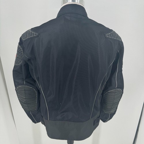 Xelement MENS Black Nylon Full Zip Reflective Piping Motorcycle Coat Jacket L - Picture 2 of 24