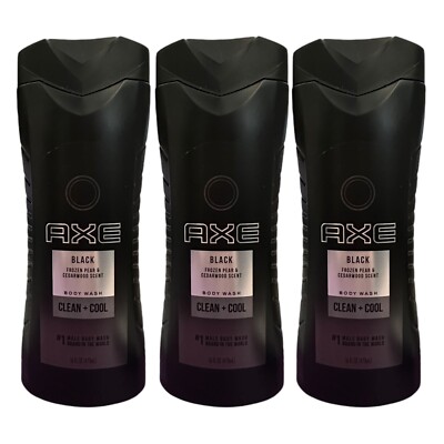 3 Pack AXE Black Body Wash Clean + Cool 16 oz Frozen Pear & Cedarwood