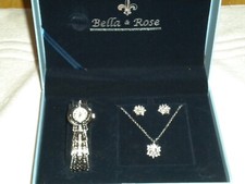 Jewelry Set BELLA & ROSE WATCH NECKLACE EARRINGS New Fashion Rhinestones