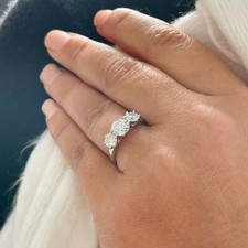 IGI CERTIFIED 14K WHITE GOLD ROUND DIAMOND ENGAGEMENT RING THREE STONE 1.90ctw