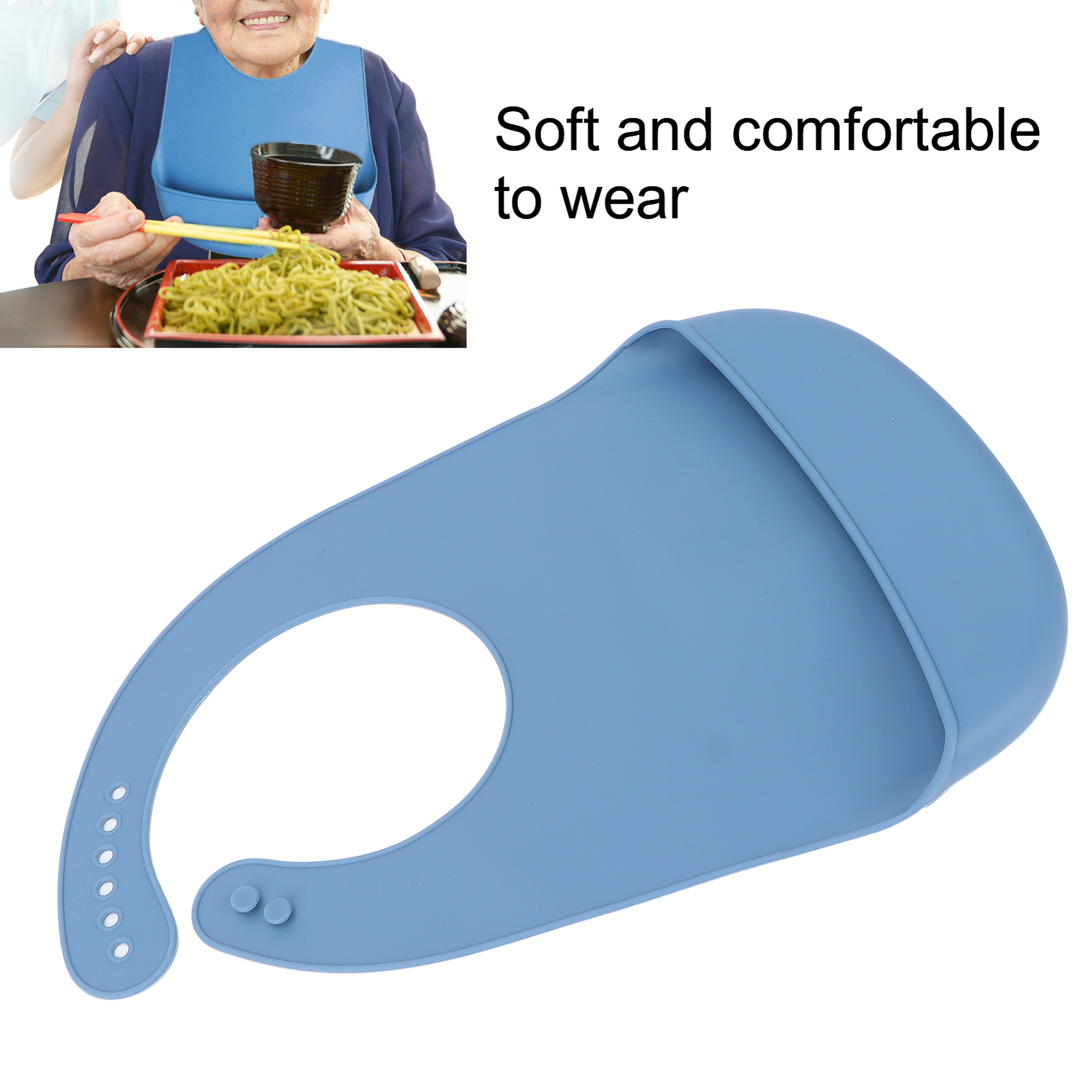 (Blue)Adult Elderly Bib Waterproof Silicone Clothing Protector Eating