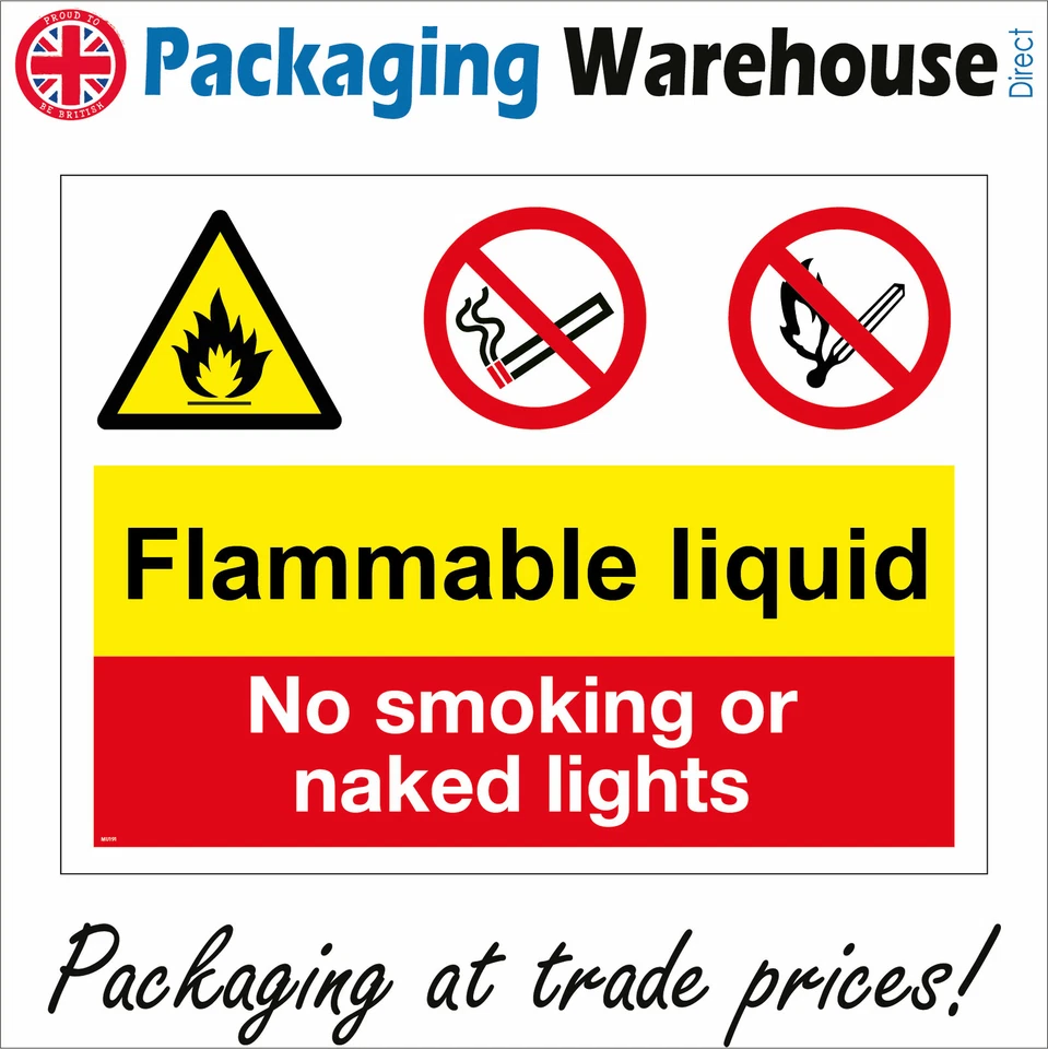 PWDIRECT MU191 FLAMMABLE LIQUID NO SMOKING OR NAKED LIGHTS FLAME FIRE RISK DANGER SIGN