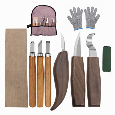 10Pcs Wood Carving Knife Set Black Walnut Wood Carving Kit with Detail Wood K...