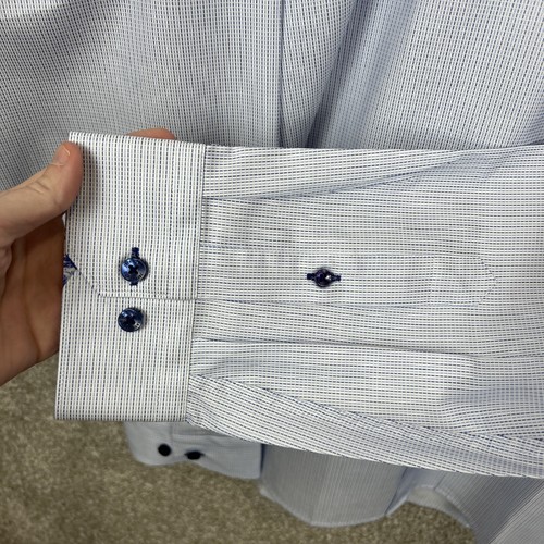 Jared Lang Long Sleeve Button Up Shirt Blue Paisley Cuff Men’s Side 17.5 - Picture 6 of 9