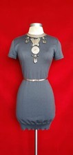 Versace Gray Knitted Wool Crew Neck Short Sleeve Sweater Tunic Dress Size 40
