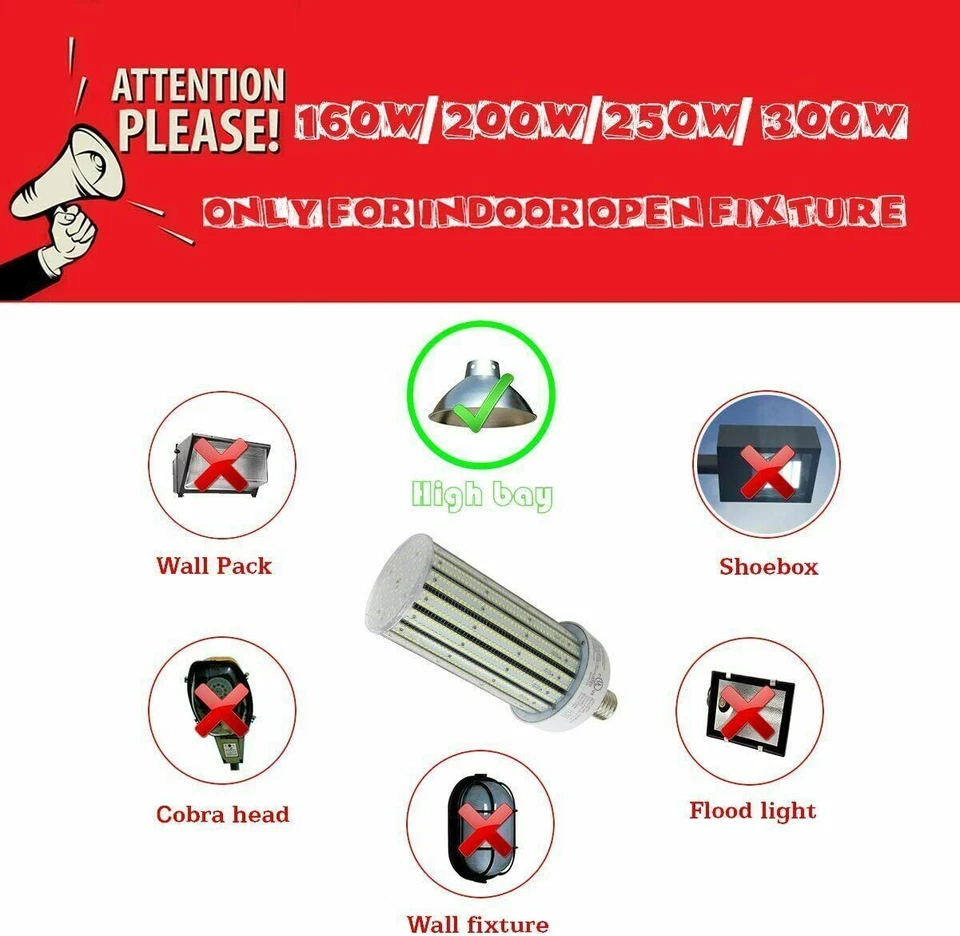 LED Corn Light 60W 80W 100W 120W 160W 250W AC110~480V Warehouse Workshop Bulb - Image 2 of 4
