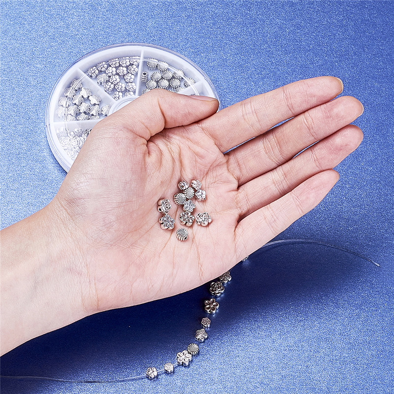 120pcs Tibetan Alloy Flower Beads - Antique Silver Spacers 4.5-7mm - Jewelry Making