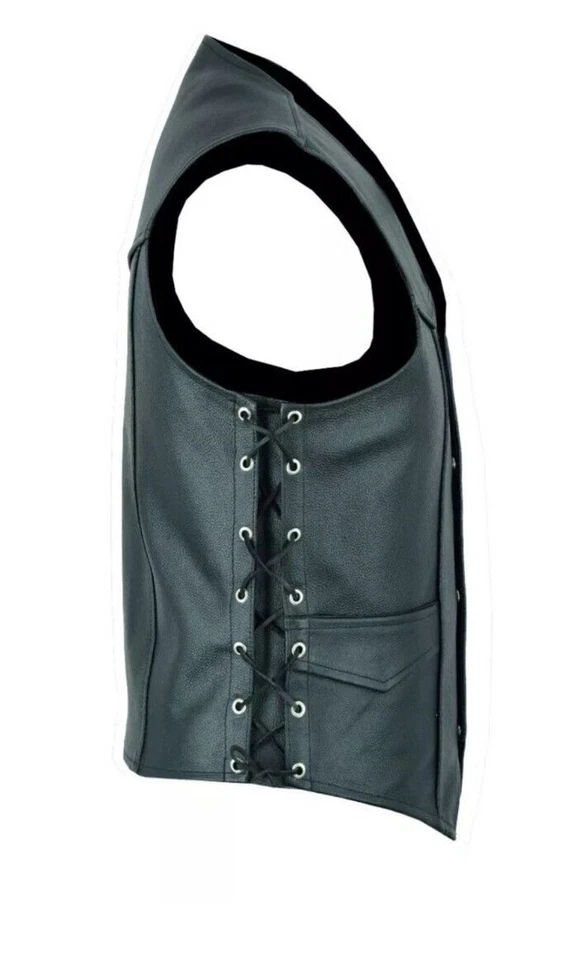 Chaleco de motocicleta True Grit negro blindado para hombre estilo 10 bolsillos delantero 4 botones Foto 2 de 4