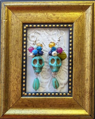 Handmade Sugar Skull Halloween / Day of the Dead Bead Earrings, Costume Jewelry