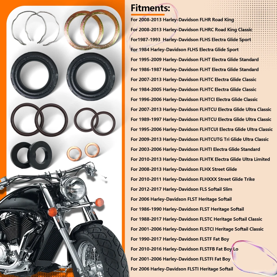 Kit de sellado de aceite de horquilla 41 mm para Harley Road King Electra Glide Sport Heritage Softail Foto 3 de 4