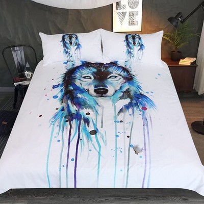 Watercolor Print Bedding Set Duvet Cover Home Textile Ice Wolf By