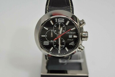 New Locman Change Black Leather Black Dial Chronograph 420BKSL $895 Watch