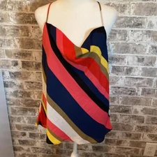 Socialite Spagehetti strap lined blouse. Sz L. Multiple color diagonal stripe.