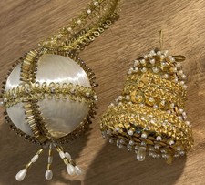 Vintage Christmas Sequin Bead Hand Made Satin Ball Ornaments Lot 2