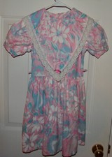 Vtg Carrousel Pinafore Dress Girls 7 Floral 1980s Cottage Core Prairie Sailor