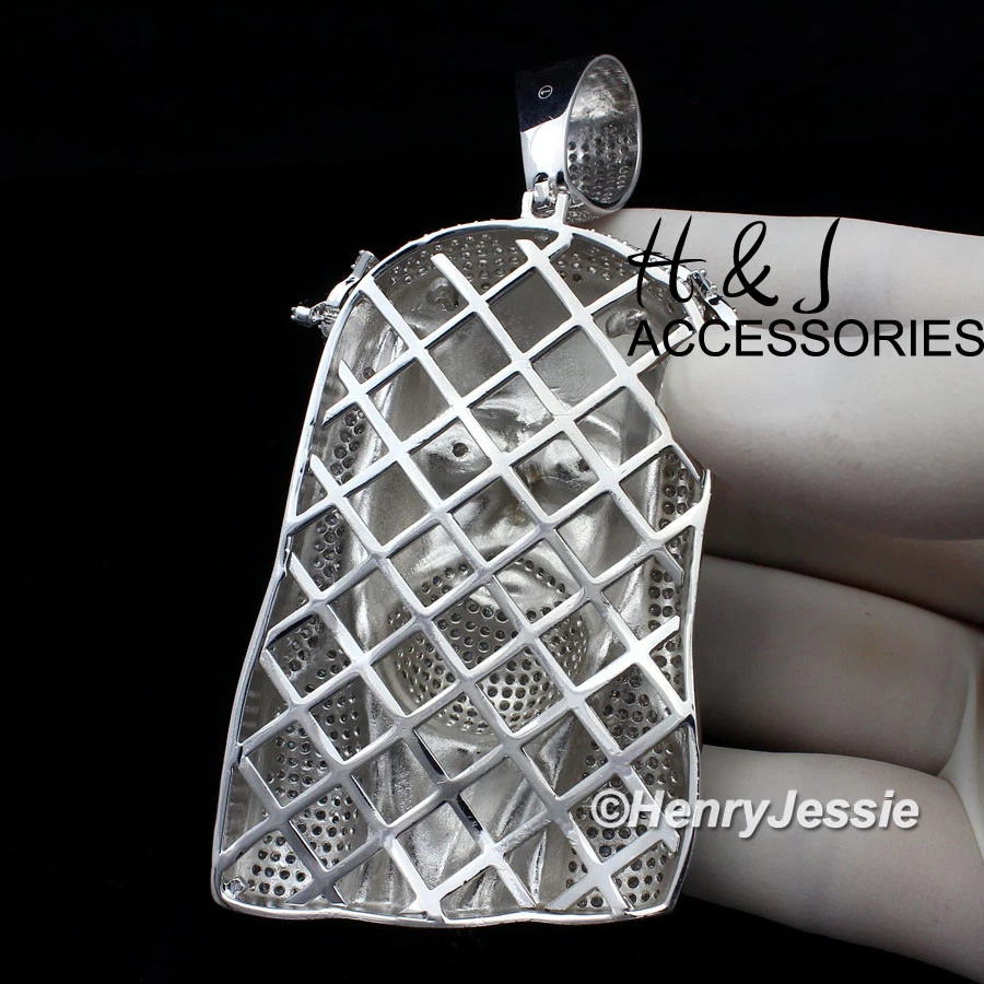 COLGANTE CARA JESÚS PLATA 3D GRAN TAMAÑO BLING CZ CHAPADO EN ORO BLANCO 14K PARA HOMBRE*ABP4 Foto 3 de 4