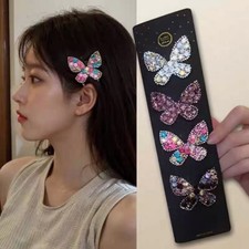 4pcs Women Barrette Crystal Rhinestone Kids Hair Clip Side clip Butterfly Pins
