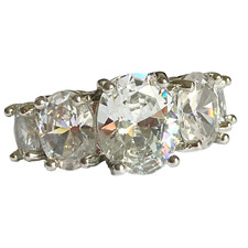 Vintage Silver Cubic Zirconia Anniversary Ring Size 7 Plated Simulated Diamond